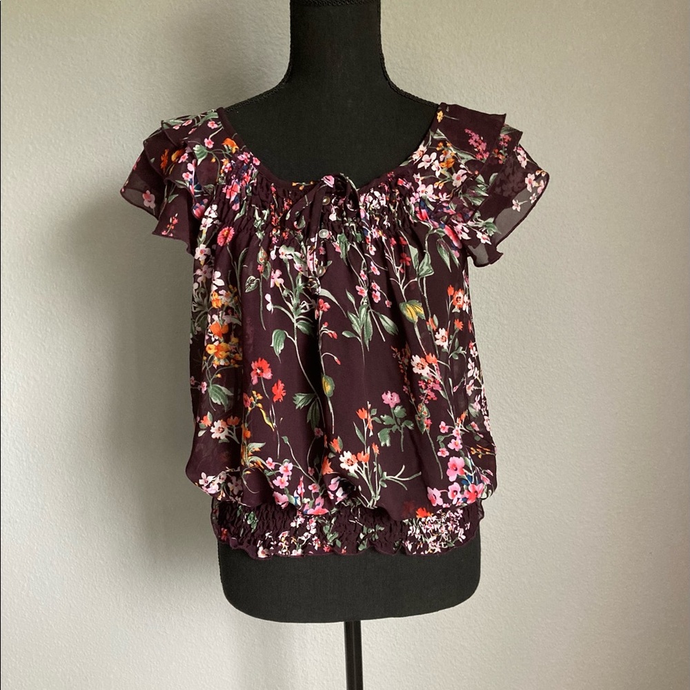 Midnight Sky junior sheer floral top size L